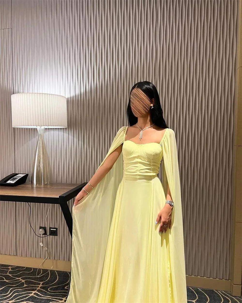 Bella Elegant Yellow Sleeveless Prom Dresses Chiffon A-line Shawl Evening Dress O-Neck Pleats Floor-Length vestidos de fiesta