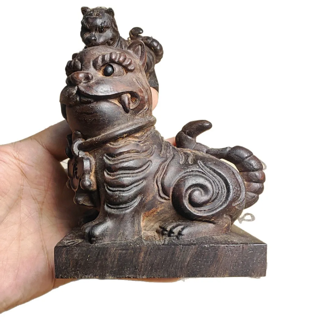 Hand‑Carved Solid‑Wood Tiger‑Lord Figurine Folk‑Style Tiger Ornament, Exquisite Wood‑Craft Statue For Desktop Display Art
