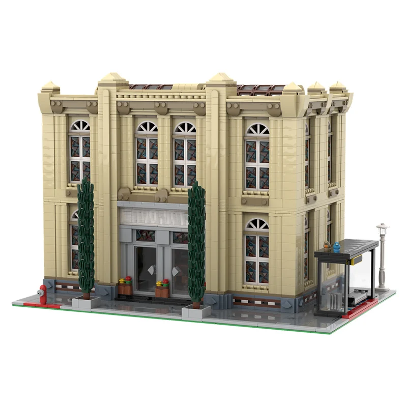 City Street View Model MOC Building Bricks City Center Library Modular Technology Gifts Holiday Assemble Toys Suit Display