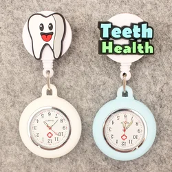 Cartoon dente saúde dentista estilo esticável bolso relógio retrátil e com clipe para homens e mulheres