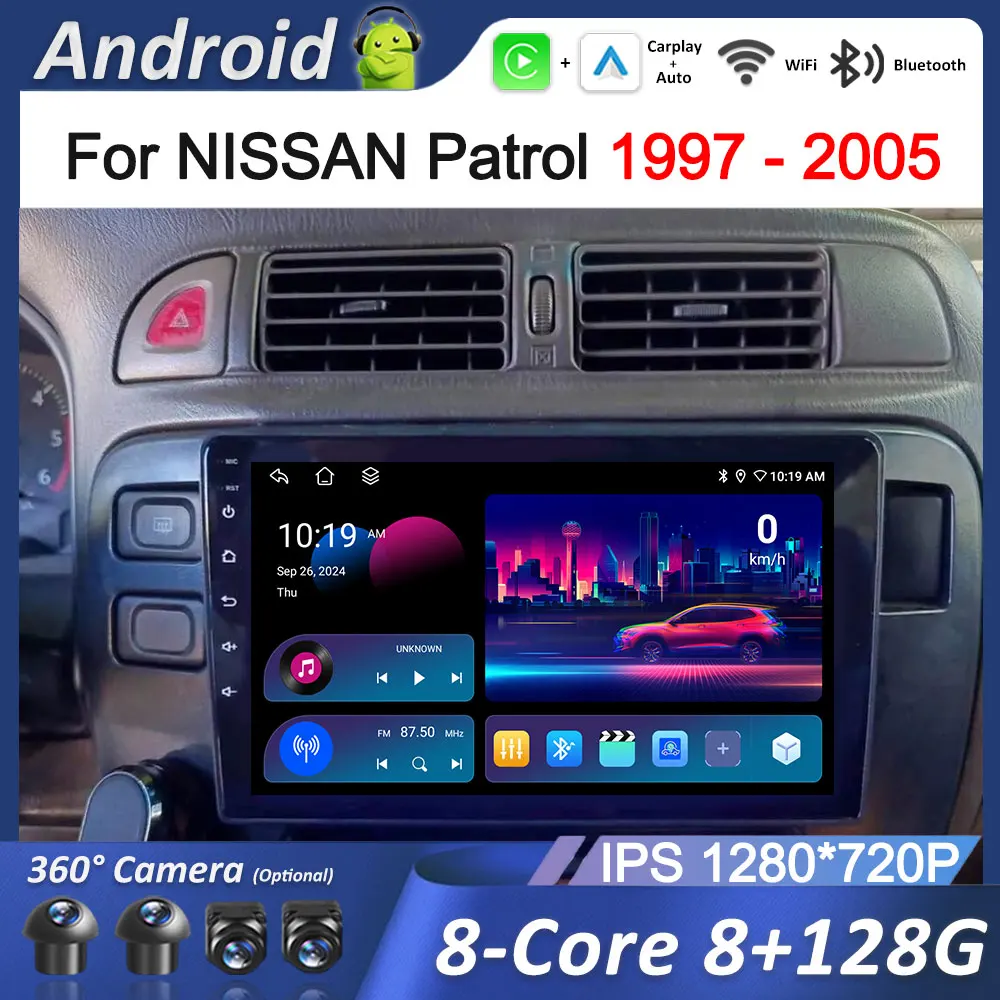 Bluetooth WiFi GPS Navigation Android 14 for NISSAN Patrol 1997 - 2005 Touch Screen Car Radio Multimedia player 4G DSP Stereo