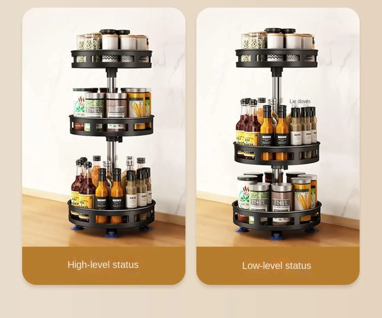 360°Rotating Kitchen Spice Storage Rack Organizer Desktop No Punching Home Multi-layer Round Rotating Spice Bottle Shelf Storage image 5