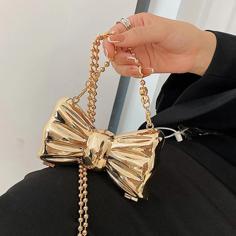 Korean Style Metal Mini Bow Crossbody Bags Irregular Shape Gold/Silver Banquet Chain Bag Shinny Small Wallet Evening Clutch Bag