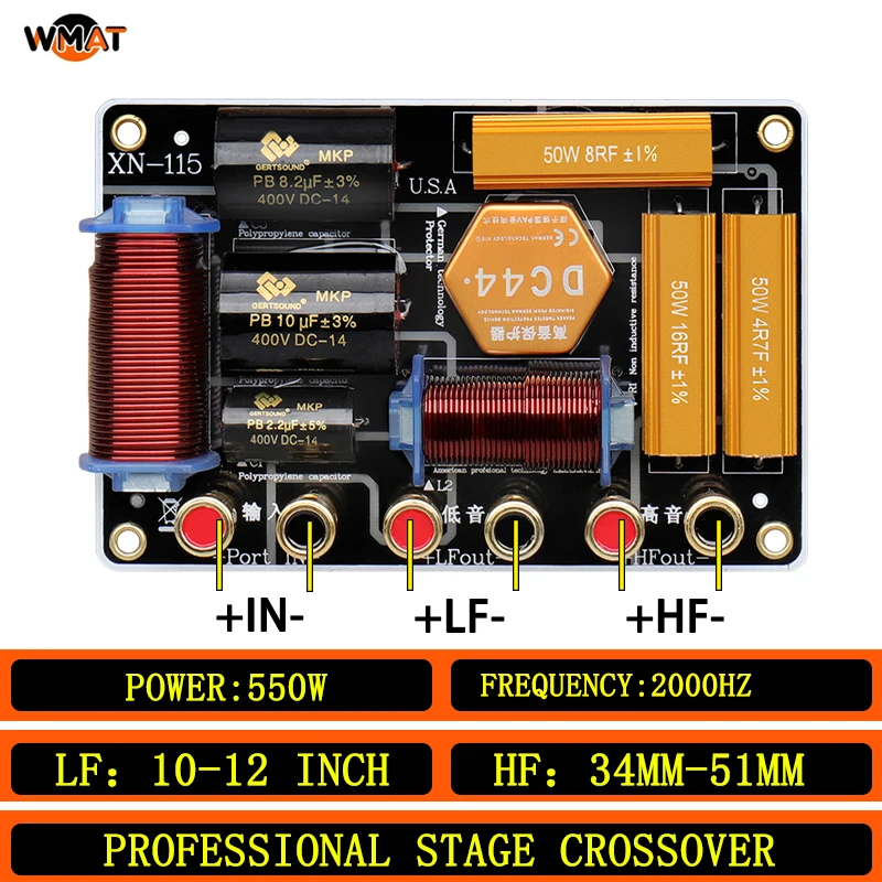 

115/Passive Two-Way Crossover Frequency Divider 550W for 10-12 Inch Woofer And 34-51mm Tweeter 2000Hz Sound System Component