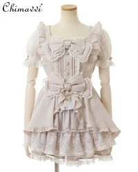 Japanese Style Lolita Sets New 2024 Autumn Sweet Big Bow Short Sleeve Slim Dress and Shorts Two Piece Sets Womens Outifits