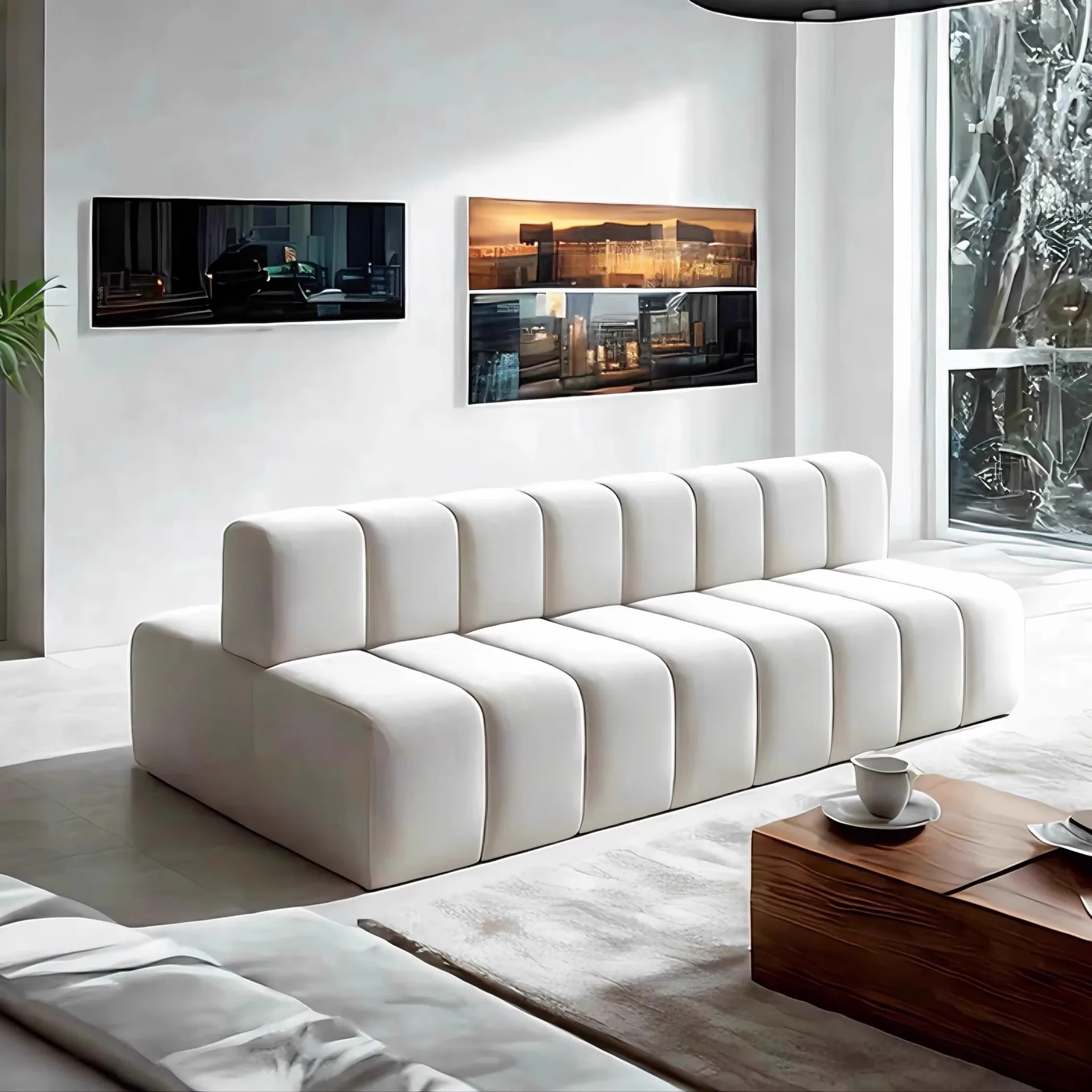 Double-sided sitting back to back inline sofa booth clothing store, beauty salon, hotel lobby, horizontal hall, lounge area