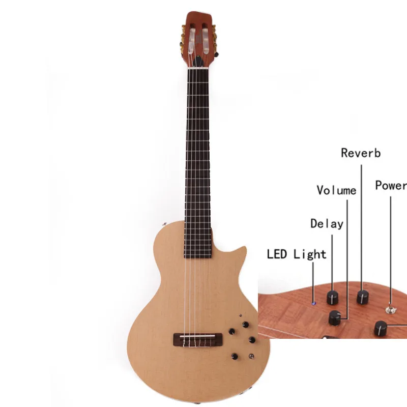 Spruce Natural color Electric Guitar Silent nylon string travel electric classical classic guitar high quality 6-Strings