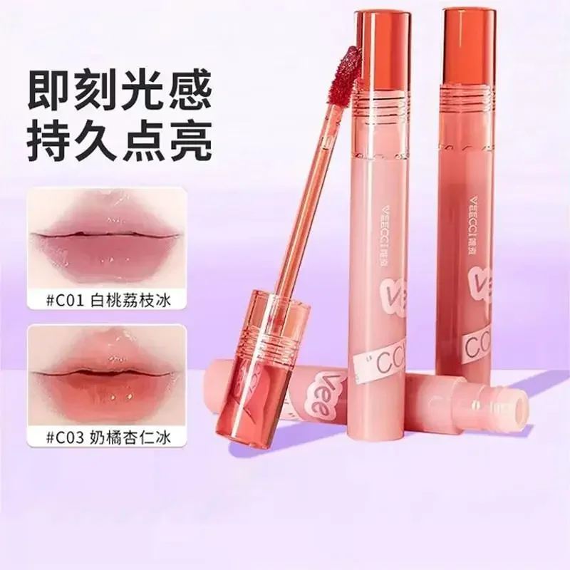 VEECCI Water Lip Gloss แก้วใส Lip Oil Moisturizing Liquid ลิปสติก Long Lasting Rare Beauty Jelly Lip Makeup