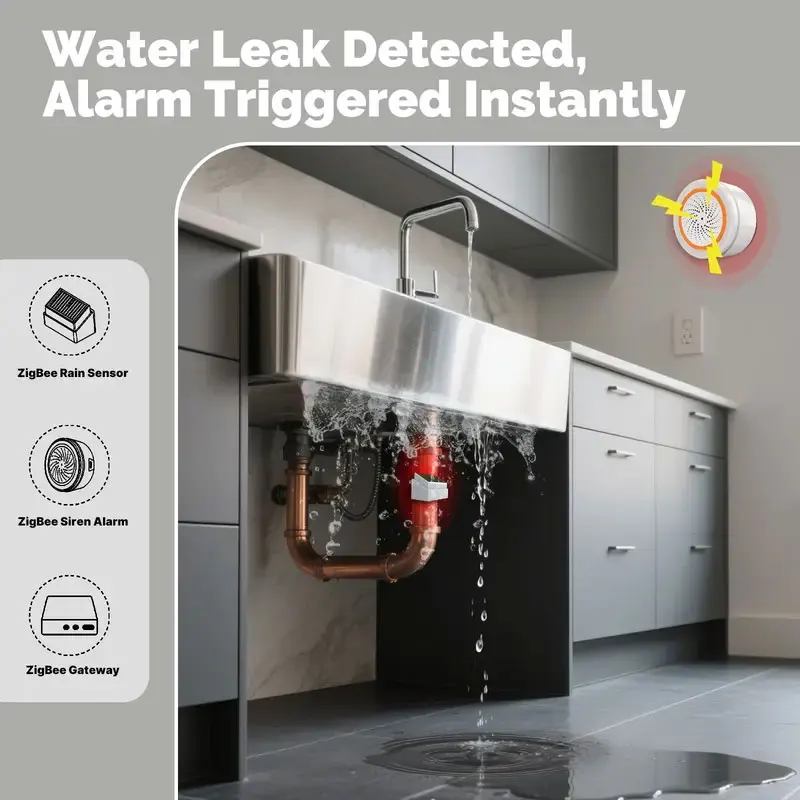 MOES Tuya ZigBee Smart Rain Detection Sensor Water Leakage Flood Detector Wireless IPX4 Waterproof Outdoor Use Battery Powered