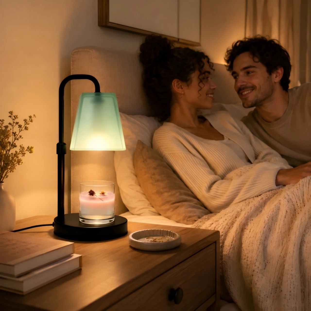 Smart Timer Candle Warmer Lamp Dimmable Sage Green Glass Shade US Plug 120V Scented Candle Melter Housewarming Gift for Women