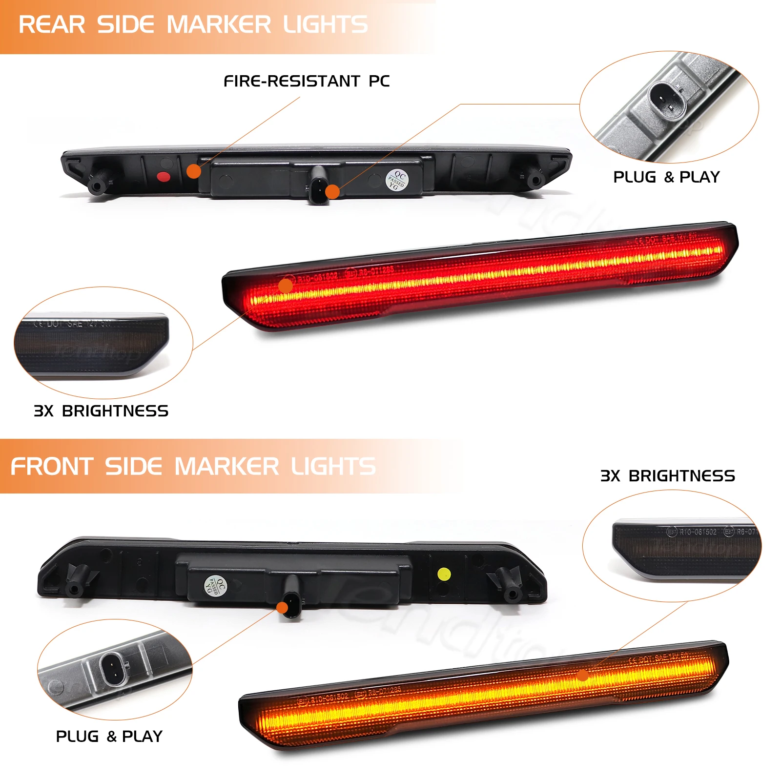 4PCS Amber/Red LED Front Rear Bumper Side Marker Lights Fender Parking Signal Lamp  For 2020 2021 2022 Sierra 2500HD 3500HD