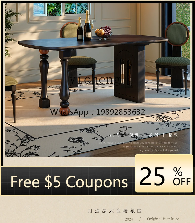 

Vintage Solid Wood Dining Table Small Apartment Wax Wood Rectangular Storage Dining Table