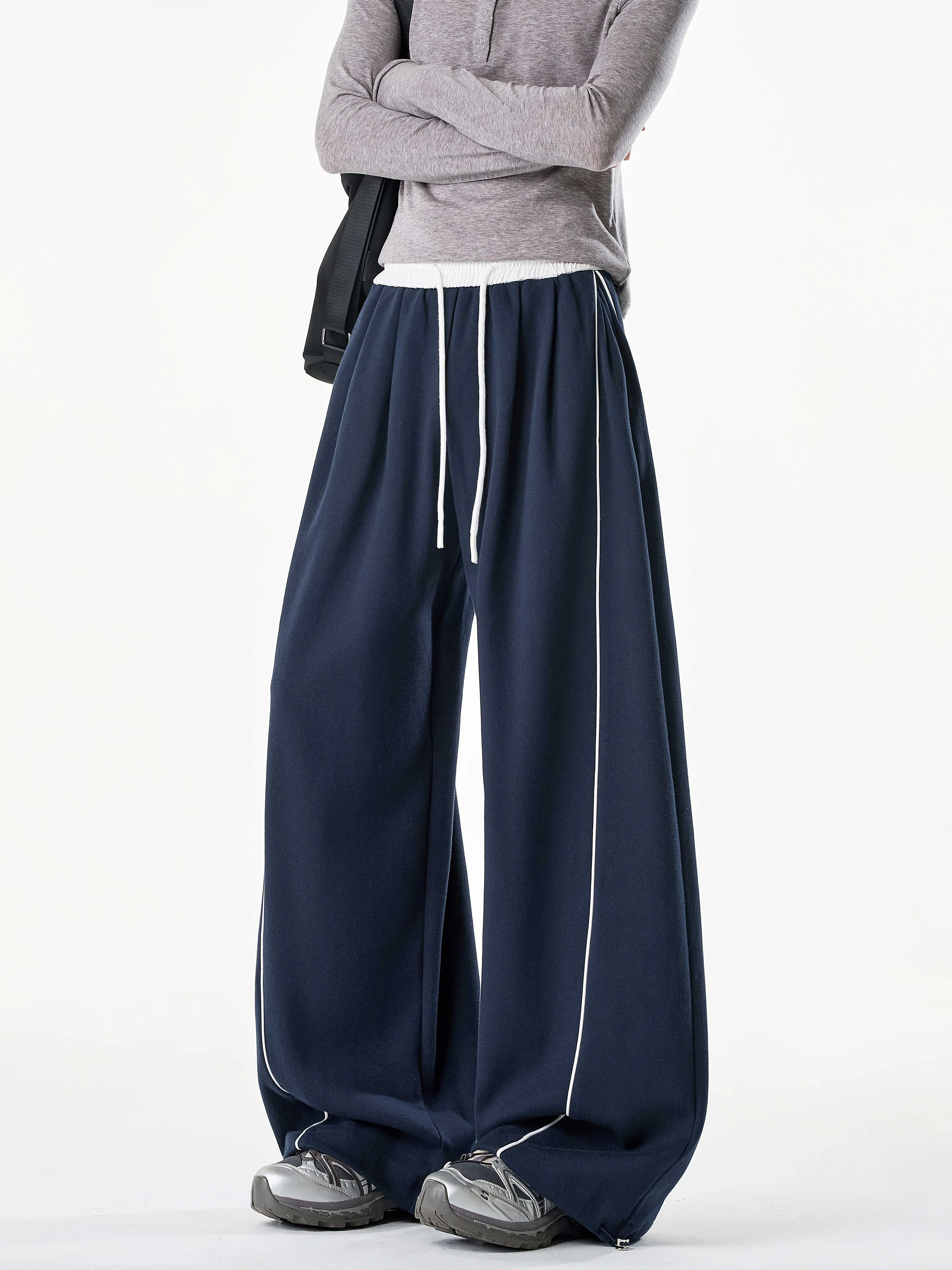 Gray Contrast Color Stitching Sports Sweatpants Men's Loose Wide Leg Pants Cleanfit Straight Blade Pants Autumn Season