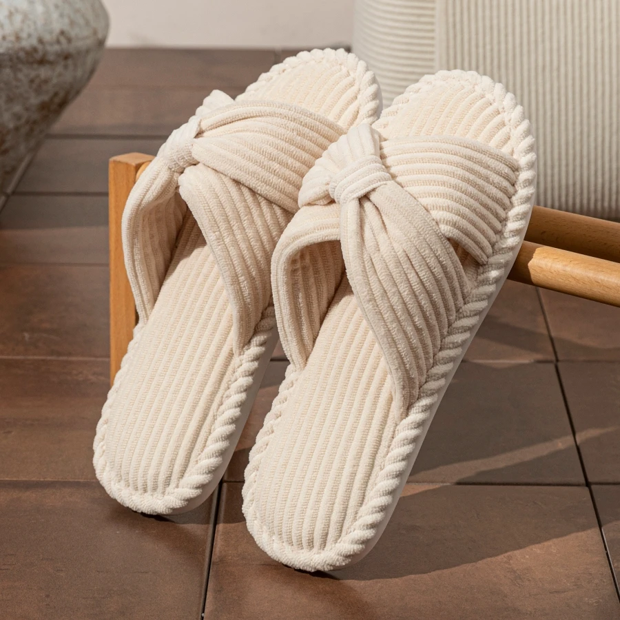 Zapatillas de invierno para mujer, bonito lazo, exquisito, cálido, cómodo, seco, transpirable, con punta abierta, zapatos informales para el hogar y el dormitorio