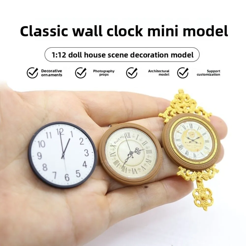 Nuevo reloj de pared para casa de muñecas de estilo europeo, reloj de pared en miniatura Simple a escala 1:12, accesorios redondos simulados para muñecas, casa de muñecas