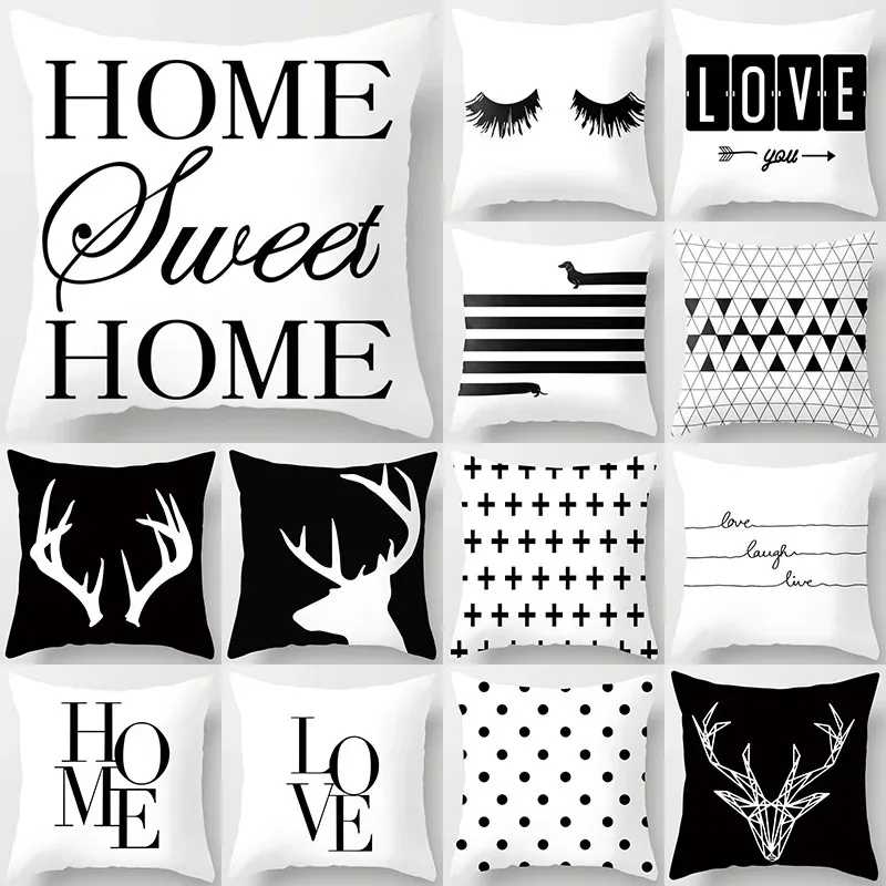 Black and White Simple Decorative Pillowcase Living Room Office Home Pillowcase Car Ornaments