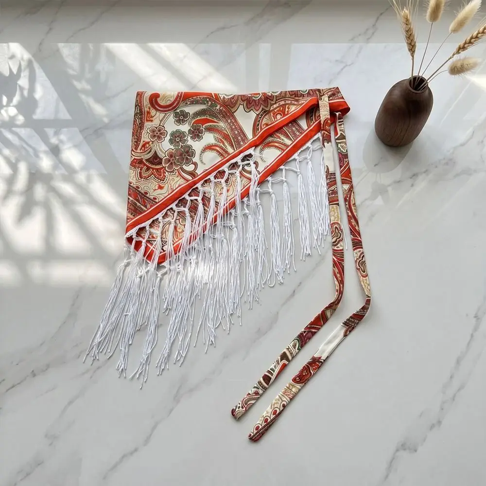 Fashion Tassels Fringe Waist Belt Exquisite Ethnic Dance Hip Scarf Retro Embroidery Floral Triangular Belt for Women