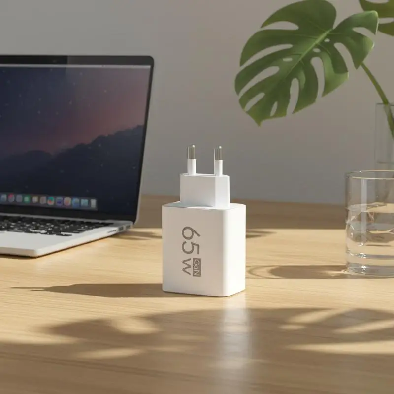 65W GaN Fast Wall Charger EU Plug Dual USB C & USB A Port Portable Fast Charging Adapter for Phone Laptop Travel Use