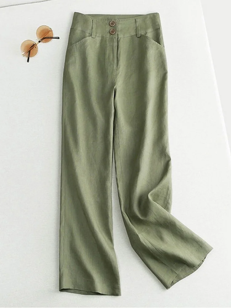 Pantaloni a gamba larga in lino sciolto a vita alta Pantaloni lunghi dimagranti a vita alta casual in lino di cotone sottile Faion Summer da donna