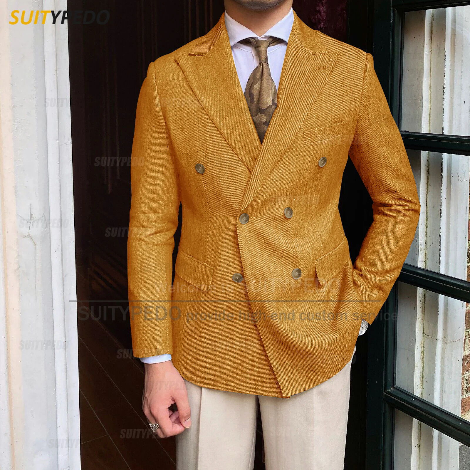 Jaqueta de tecido denim com peito duplo masculina, trajes slim fit, terno casual masculino, festa casual diário, um blazer, moda mais nova, 2023