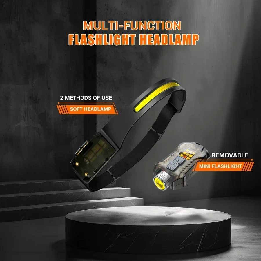 BALDR XW005 Induction LED Headlamp Type-c Rechargable Headlight COB Work Light Detachable Flashlight with Tail Magnet UV Light