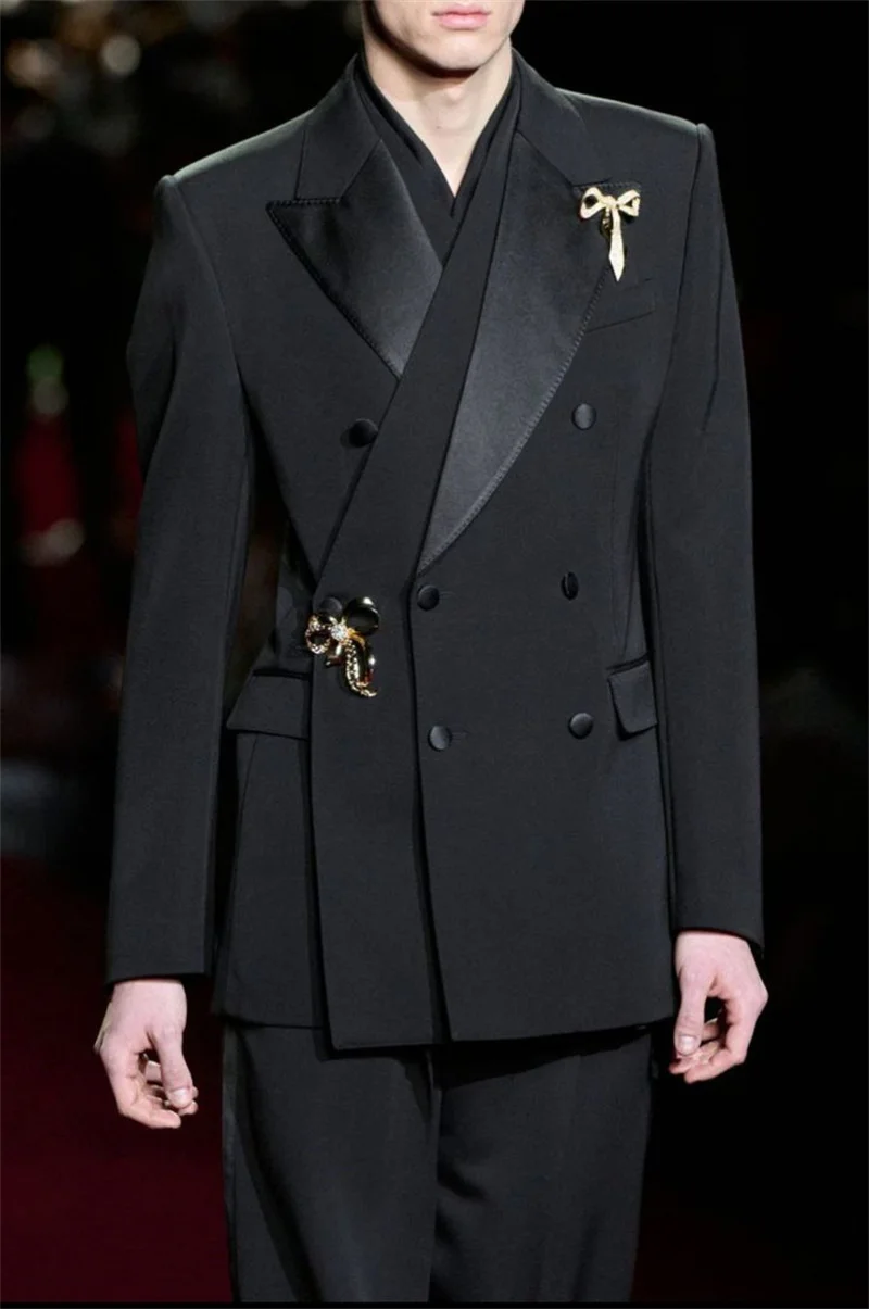 

Black Men Suit Set 2 Piece Blazer+Pants Trousers Double Lapel Wedding Tuxedos Formal Office Jacket Male Prom Coat Customized