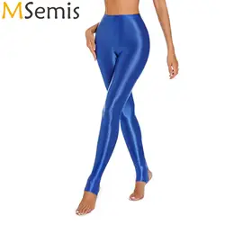 Womens Gymnastic Glossy Stirrup Leggings High Waist Elastic Waist Solid Color Tights Gym Yoga Pants Tummy Control Sport Pants