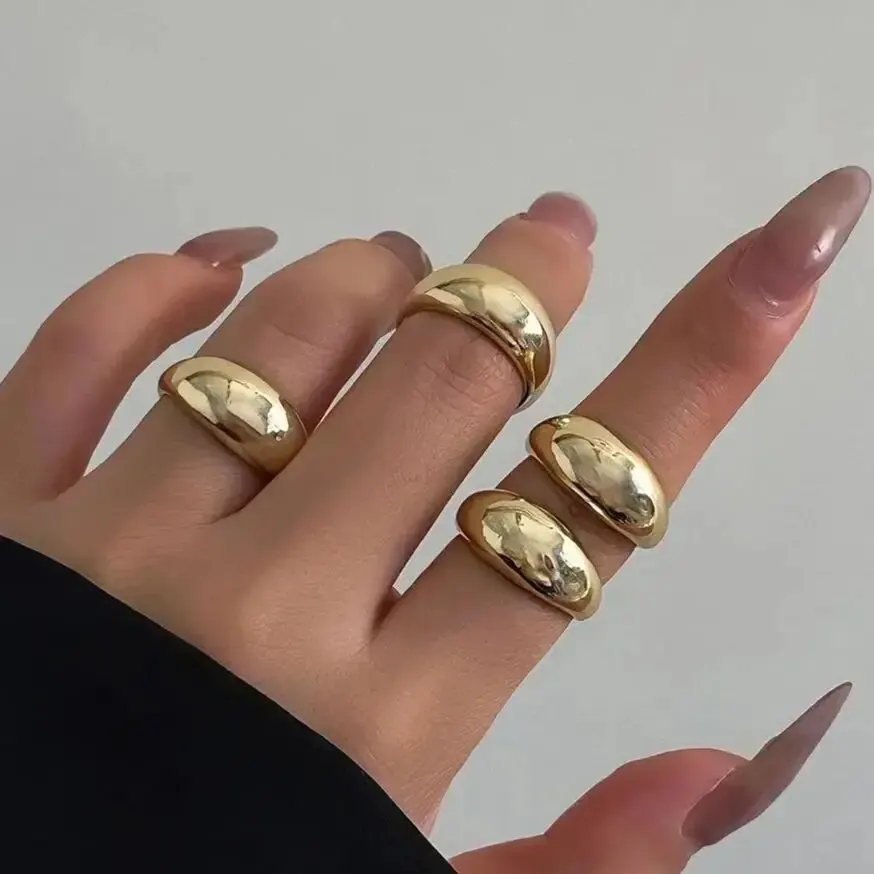 4Pcs/Set Design Sense Smooth Round Geometric Ring for Women Hip Hop Creative Adjustable Open Finger Rings Fashion Party Jewelry