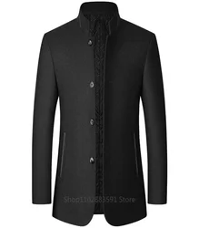 1 Pieces Autumn/Winter Woolen Coat British Style Solid Mid-Length Men Wool Woolen Jacket Men Coat Business Overcoat Male