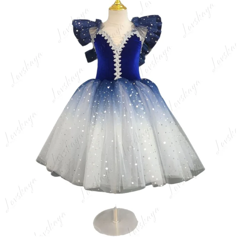 Mädchen-Ballettkleid mit Trägern, Chiffonrock, Kinderkleid mit Puffärmeln, Tanz-Performance-Outfit