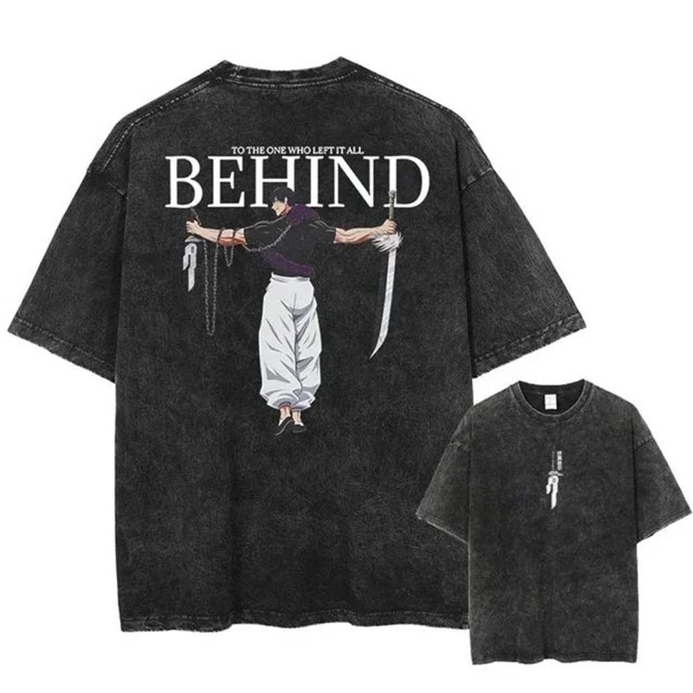 Anime Jujutsu Kaisen Black Washed New Arrival Mens Clothes Tee Shirt Homme Graphic T-Shirts Men Tshirt for Men Ropa Hombre 61344