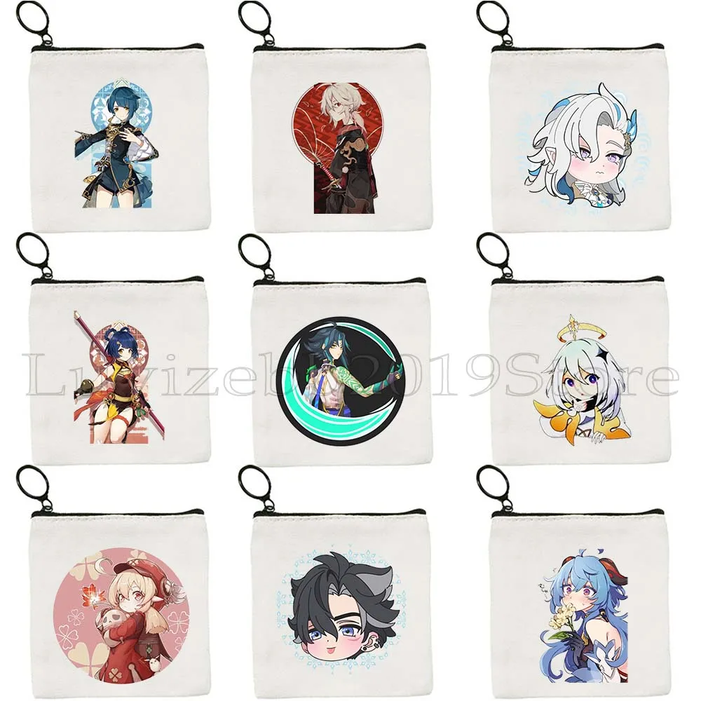 Zhongli Childe Eula Fischl Ganyu Xiao Genshin Impact Beidou Bennett Chongyun Diluc Anime Canvas Coin Purse Key Bag Wallet Pouch