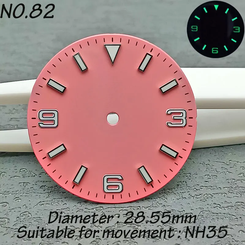 28.5mm NH35 NH36 watch dial suitable for NH35 NH36 movement assembly, green luminous dial, watch accessories, 369 digital dial