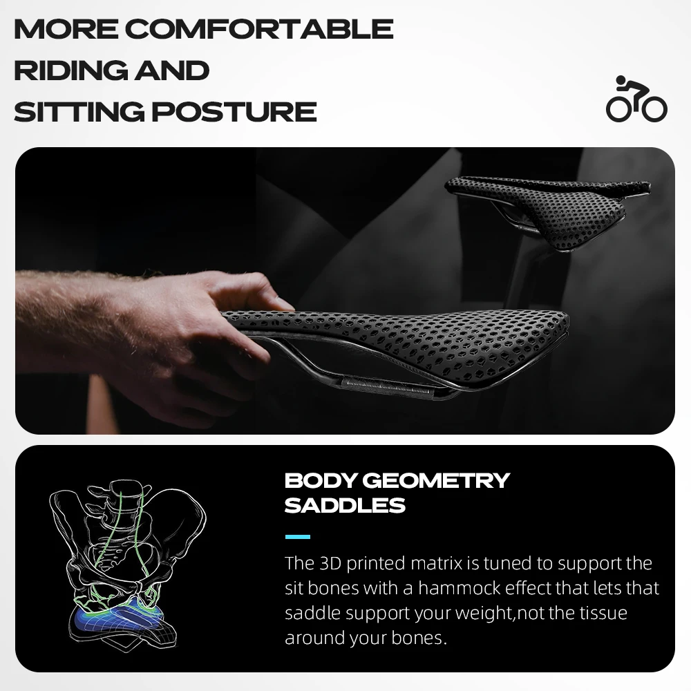 RYET Carbon 3D Printed Saddle Ultralight Bicycle Seat CushionTriathlon Road MTB Gravel Bike Seating Cycling Parts For Men Women