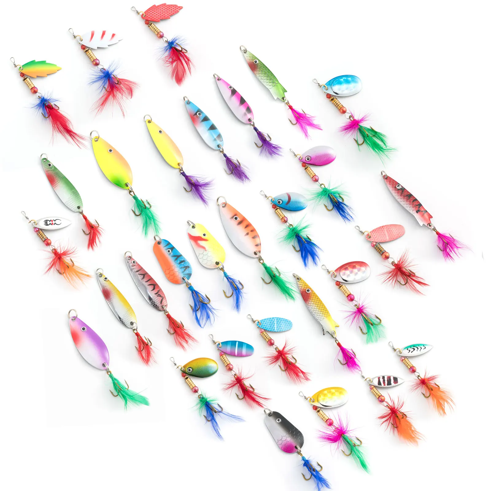 

30pcs 7-14g Spinner Fishing Lure Spoon with Rooster Tail Metal Jig Wobbler Crankbait Trolling Lure for Bass Walleye Saltwater