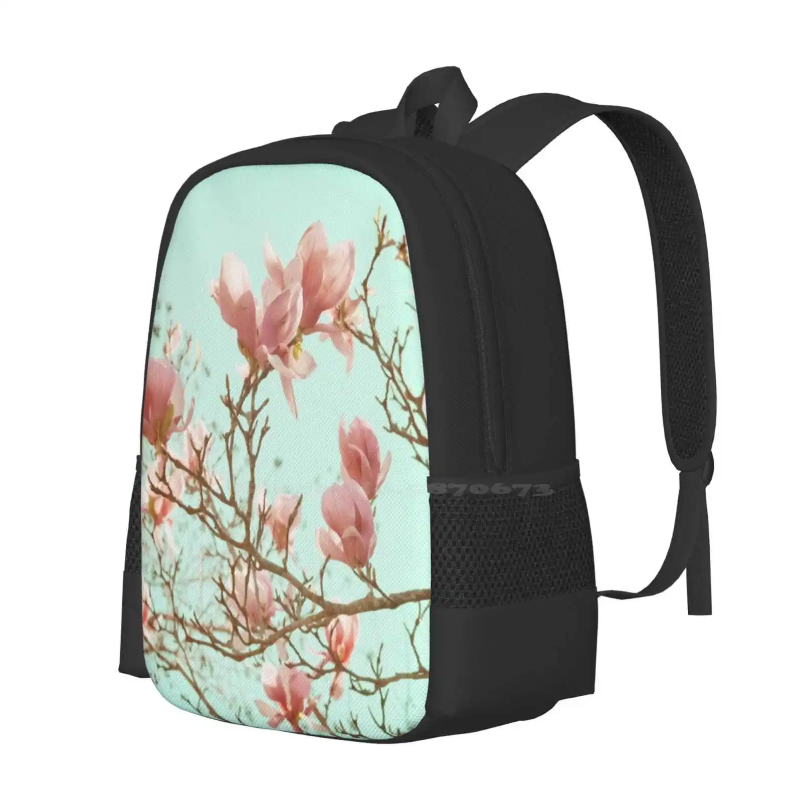 Japanese Magnolias Backpack For Student School Laptop Travel Bag Japanese Magnolia Tree Pink Blue Sky Branch Brown Pastel