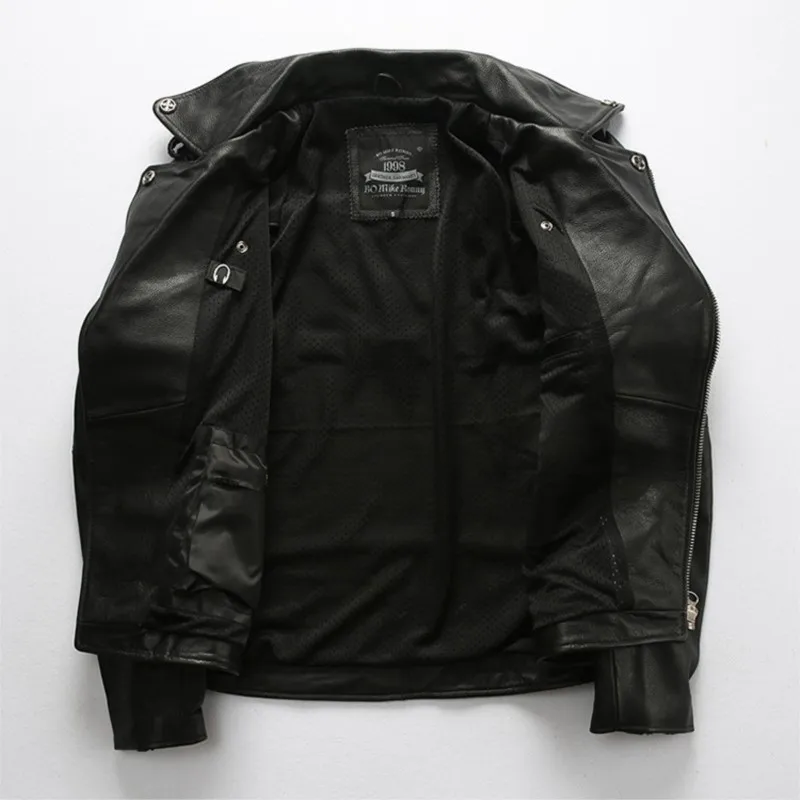 Lapel diagonal zipper motorcycle cowhide men's leather