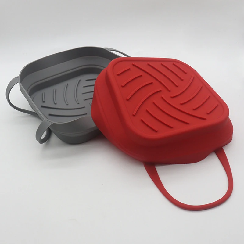 1 قطع 20 سنتيمتر الهواء المقلاة سلة سيليكون صينية وعاء مع مقبض 8 بوصة مربع Airfryer الخبز قالب بطانة طوي أدوات المائدة في الهواء الطلق #2