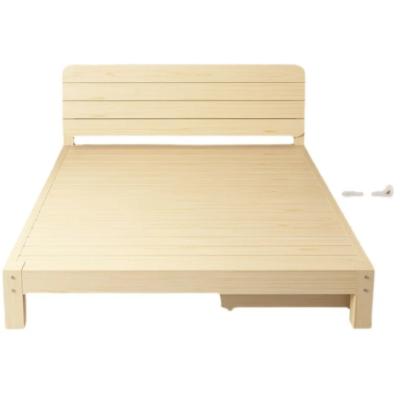 Lit double en bois massif de pin, 1,5 m, économique, pour maison de location, adulte, moderne, simple