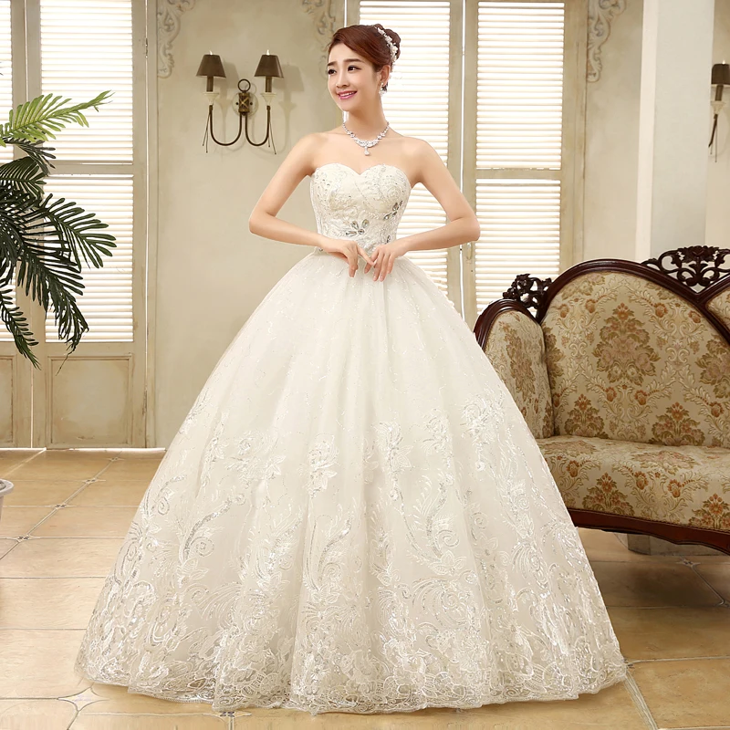 XXN-4321#Bridal Wedding Dress Embroidered Lace on Net Lace Up diamond Strapless Ball Gown Custom Plus Size Cheap Wholesale Party