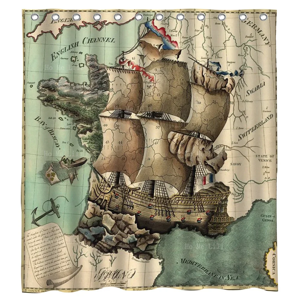 Map Of The Ancient Seafaring World Pirate Treasure Chart Shower Curtain By Ho Me Lili For Bathroom Decor