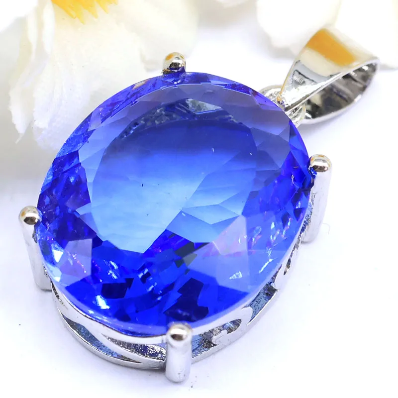 

Buy 4 Get 1 Free 28x15mm Deluxe Big Oval Aquamarine Smoky Topaz Violet Tanzanite Blue Topaz Silver Plated Pendant