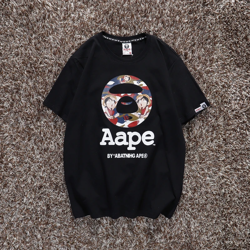 Summer Aape Fashion Trend Ink Splash Holes Do Old Design Letters Printed Short-Sleeved T-Shirt Men and Women Cotton Tops