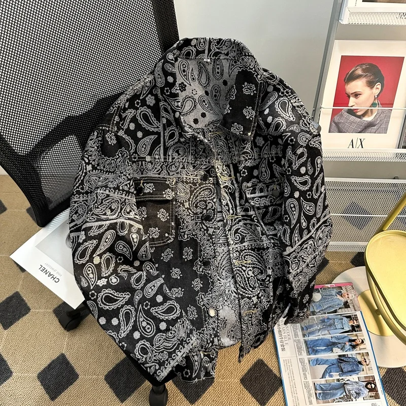 Винтажное свободное мужское джинсовое джинсовое платье с орехами и цветами, весенне-осеннее повседневное универсальное хипстерское пальто Long Sve, верхняя одежда