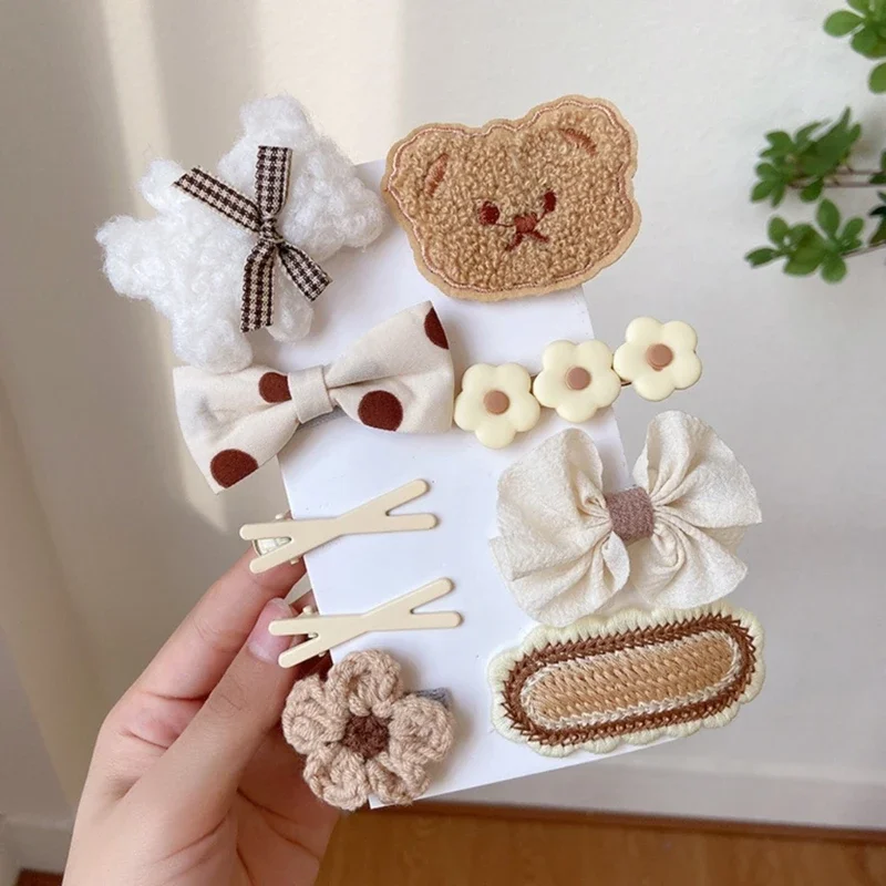 9pcs/set Girl Hair Clip Set Bow Barrettes Bear Hair Clip For Girl Flower Hairpin image 5