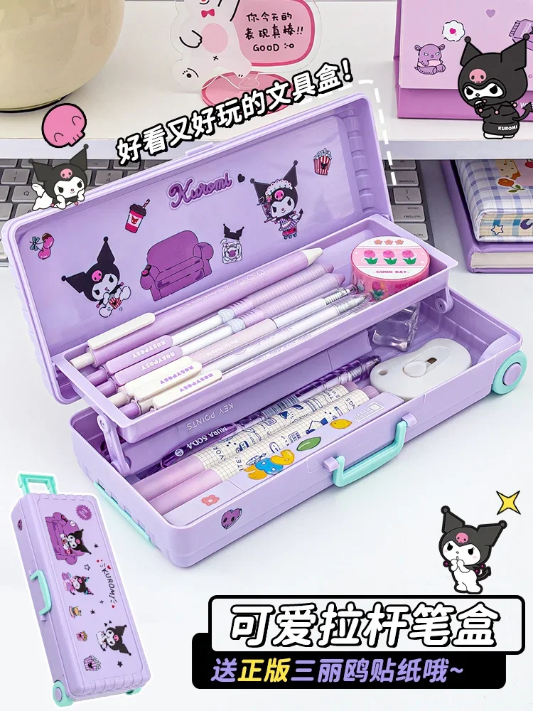 Sanrio Kuromi Grande PVC Pencil Case, Saco de papelaria criativo para crianças, Caixa de bagagem multifuncional, Suprimentos primários essenciais