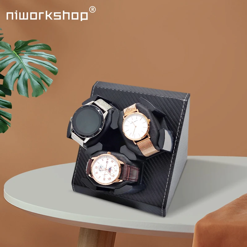 Niworkshop Automatic Watch Winder, Luxury PU leather 3 Slots Watch Storage Case with Quiet Motor, Memory Cotton Watch Pillow