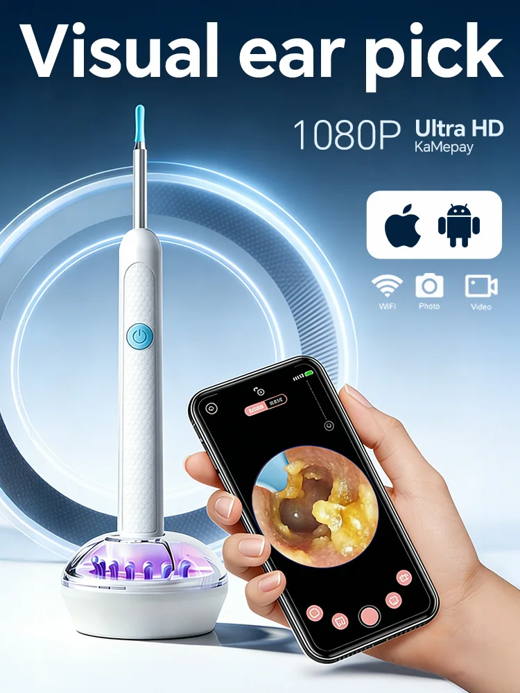 2-in-1 Visual Earwax Cleaner with Camera HD Endoscope Earwax Removal Tool for Cleaning Earwax Safe Earwax Removal Endoscope