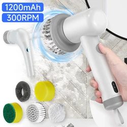 Wireless Electric Cleaning Brush 1200mAh USB Household Power Scrubber Kitchen Bathroom Crevice Cleaning Brush with 4 Brush Head