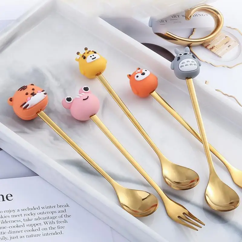 Coffee Spoon Tableware Fruit Dessert Fork Milk Ice Cream Spoons Lovely Spoon Animal Spoon Stainless Steel Bar Tool Creative